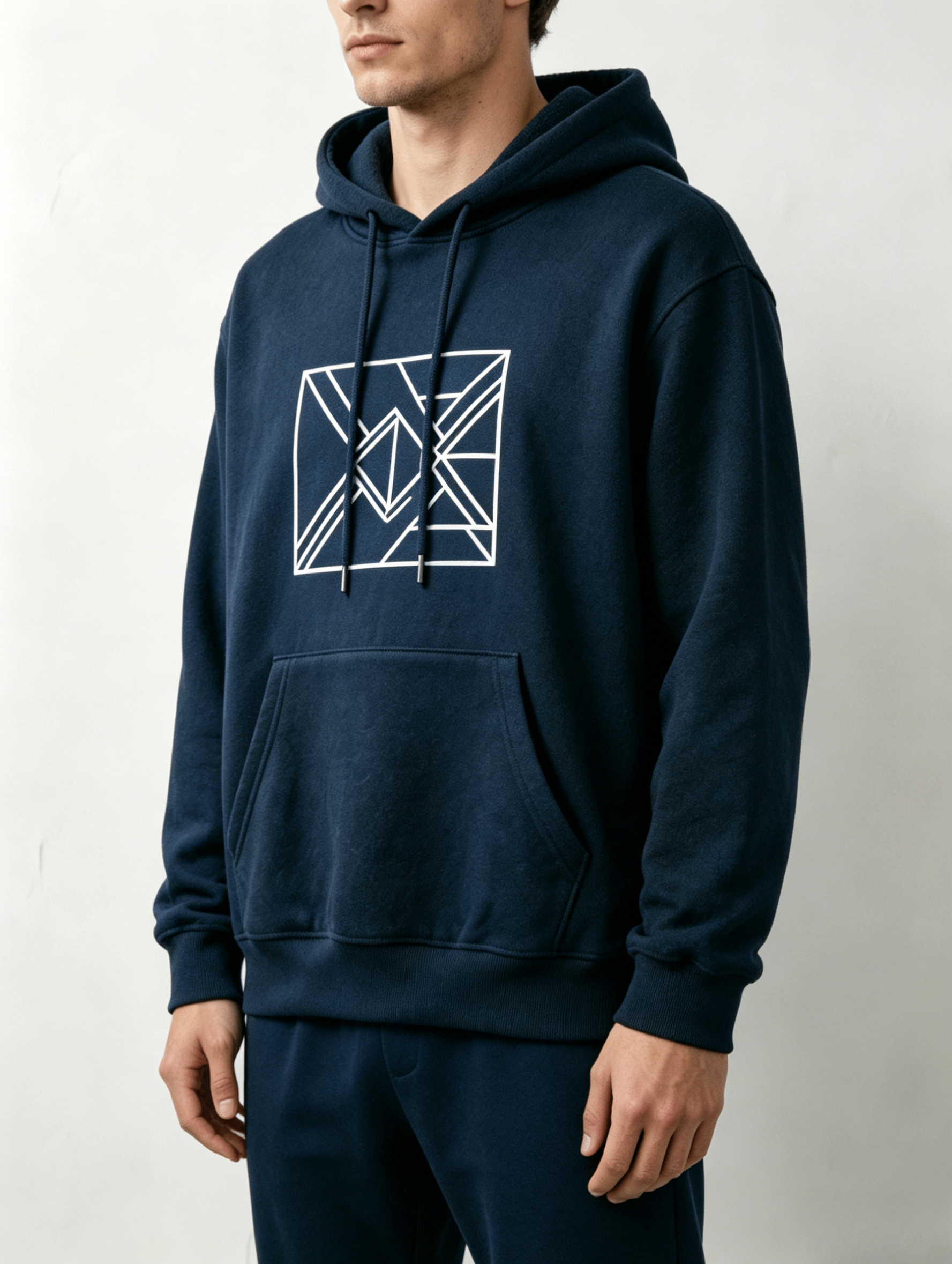 Navy Geometric Line Print Hoodie - Image 4