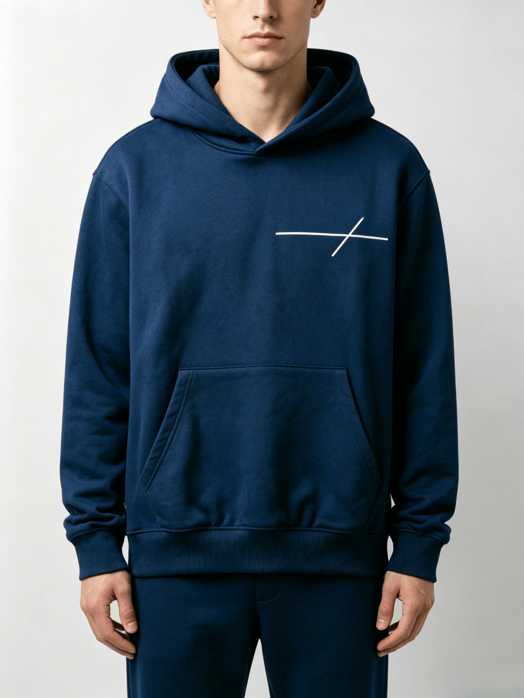 Navy Minimal Line Print Hoodie - Image 3