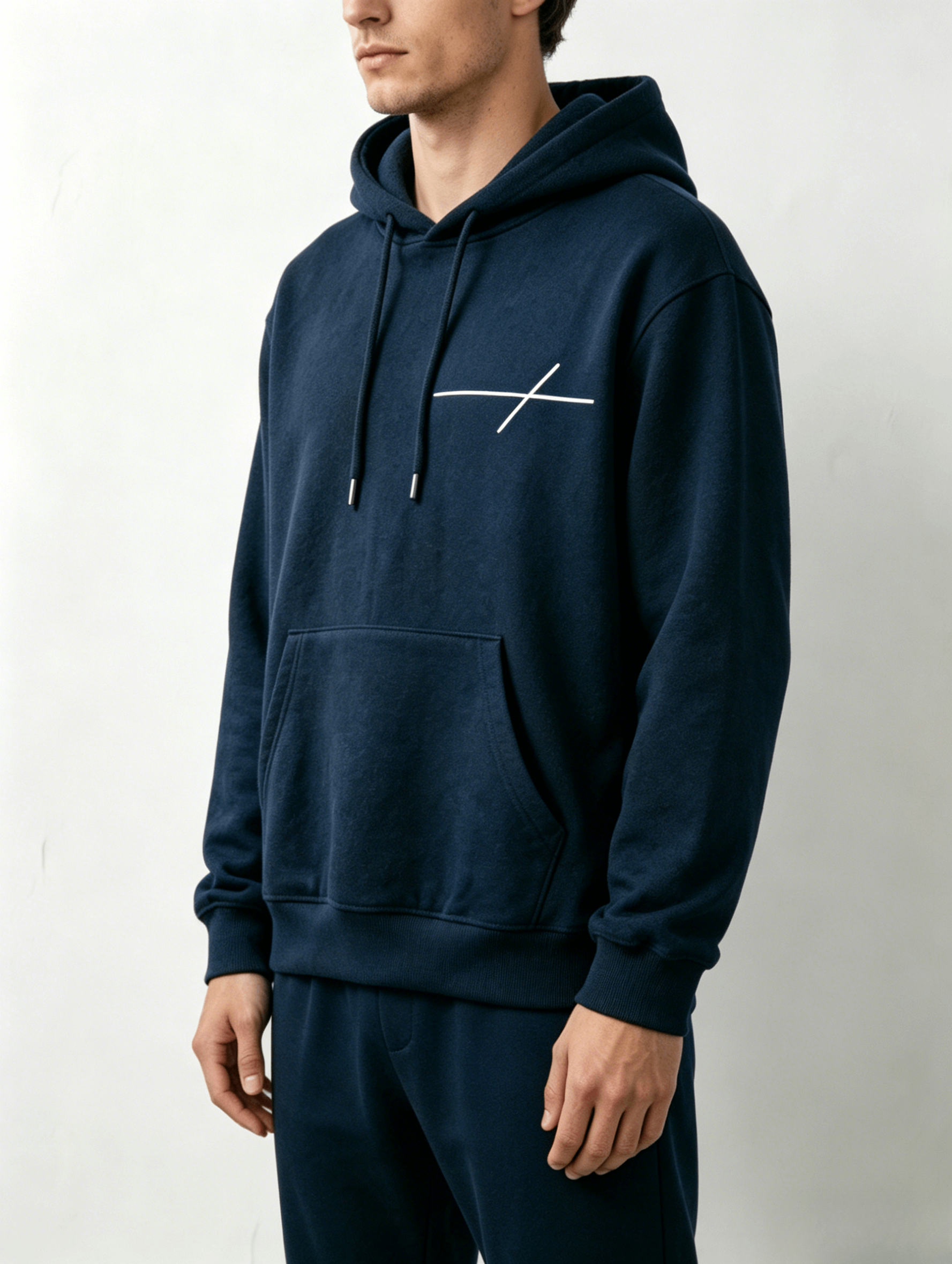 Navy Minimal Line Print Hoodie - Image 4