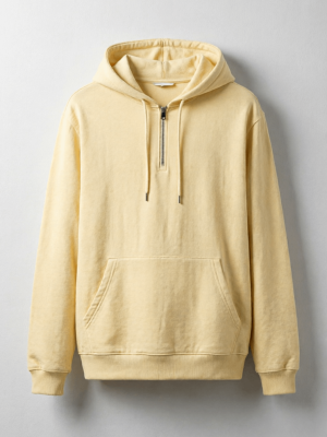 Pale Yellow Half-Zip Washed Hoodie