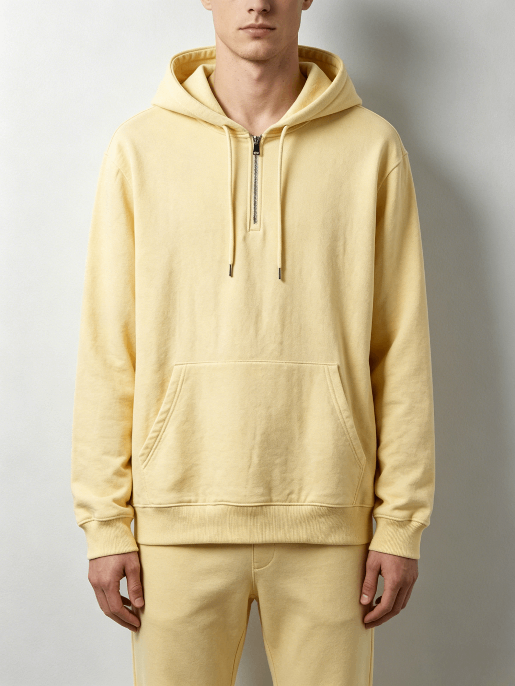 Pale Yellow Half-Zip Washed Hoodie - Image 3