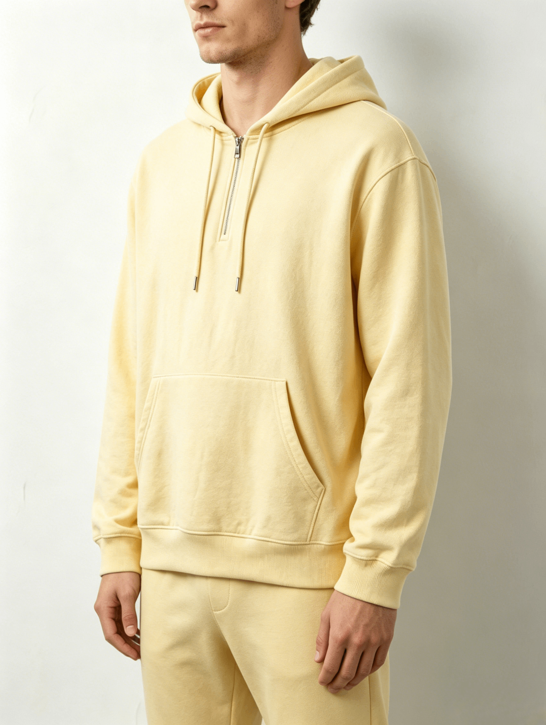 Pale Yellow Half-Zip Washed Hoodie - Image 4