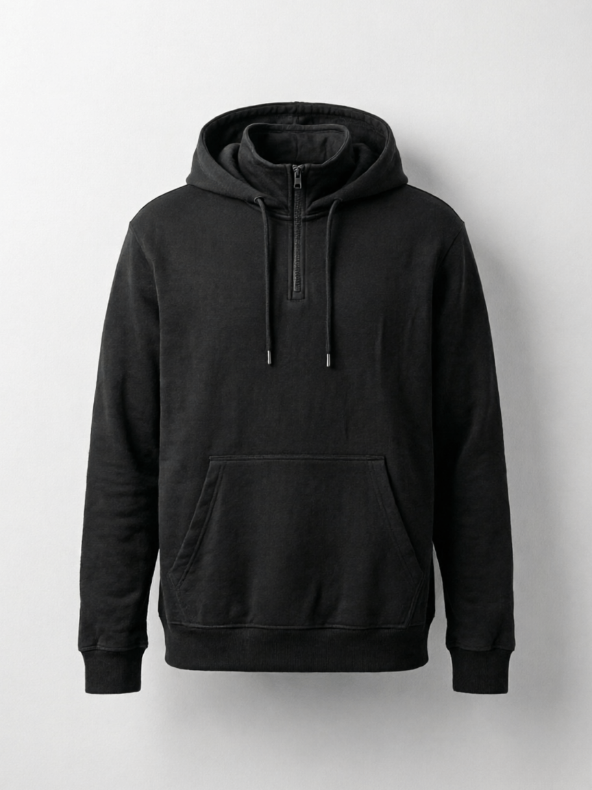 Plain Half-Zip Pullover Hoodie