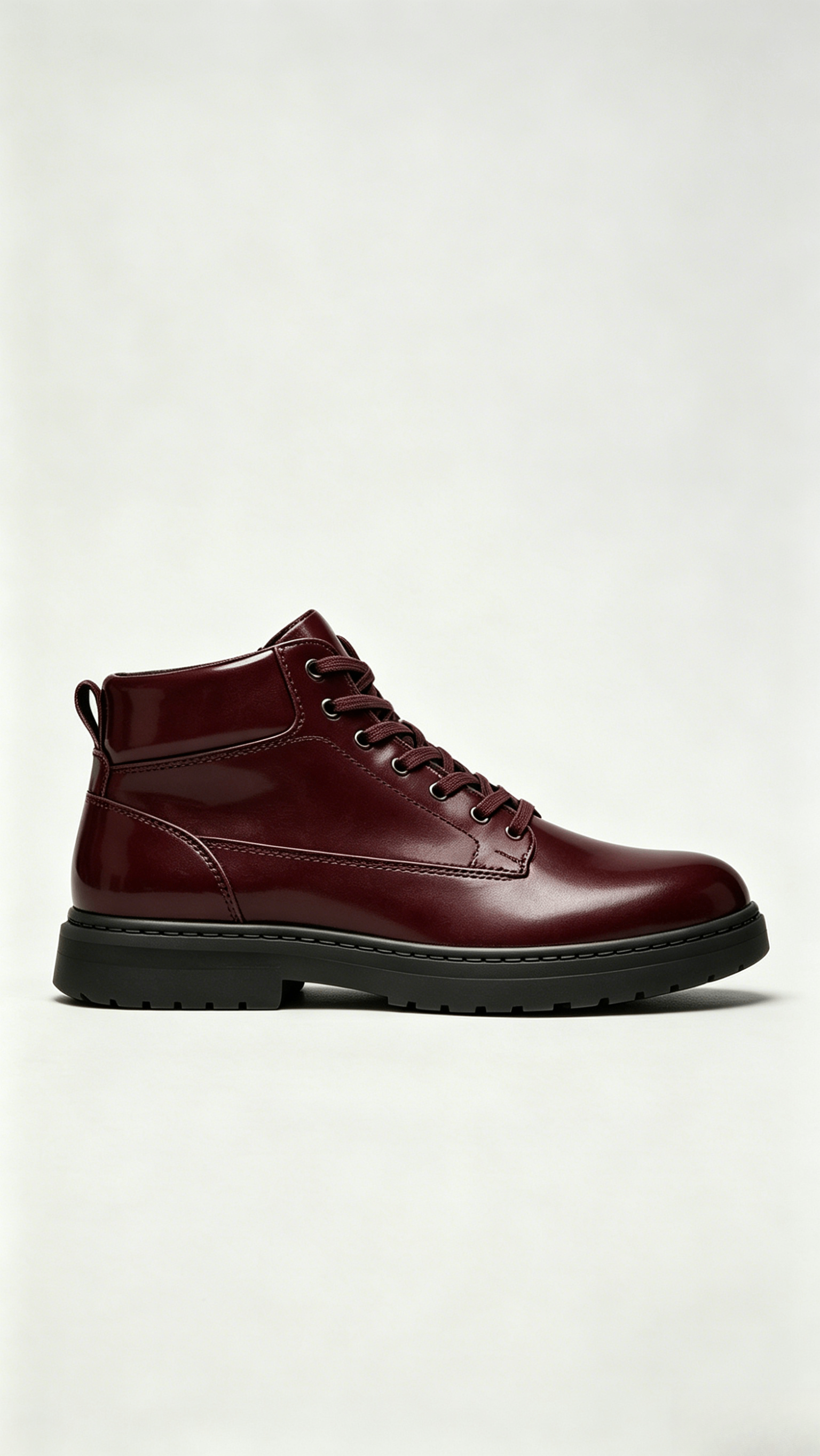 Burgundy Glossy Leather High-Top Shoes