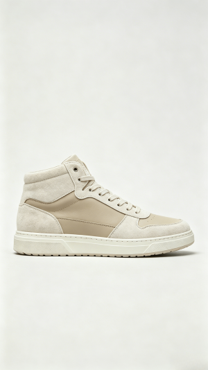 Beige Mixed Media High-Top Sneakers