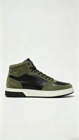 Olive Green and Black Mixed Media High-Top Sneakers