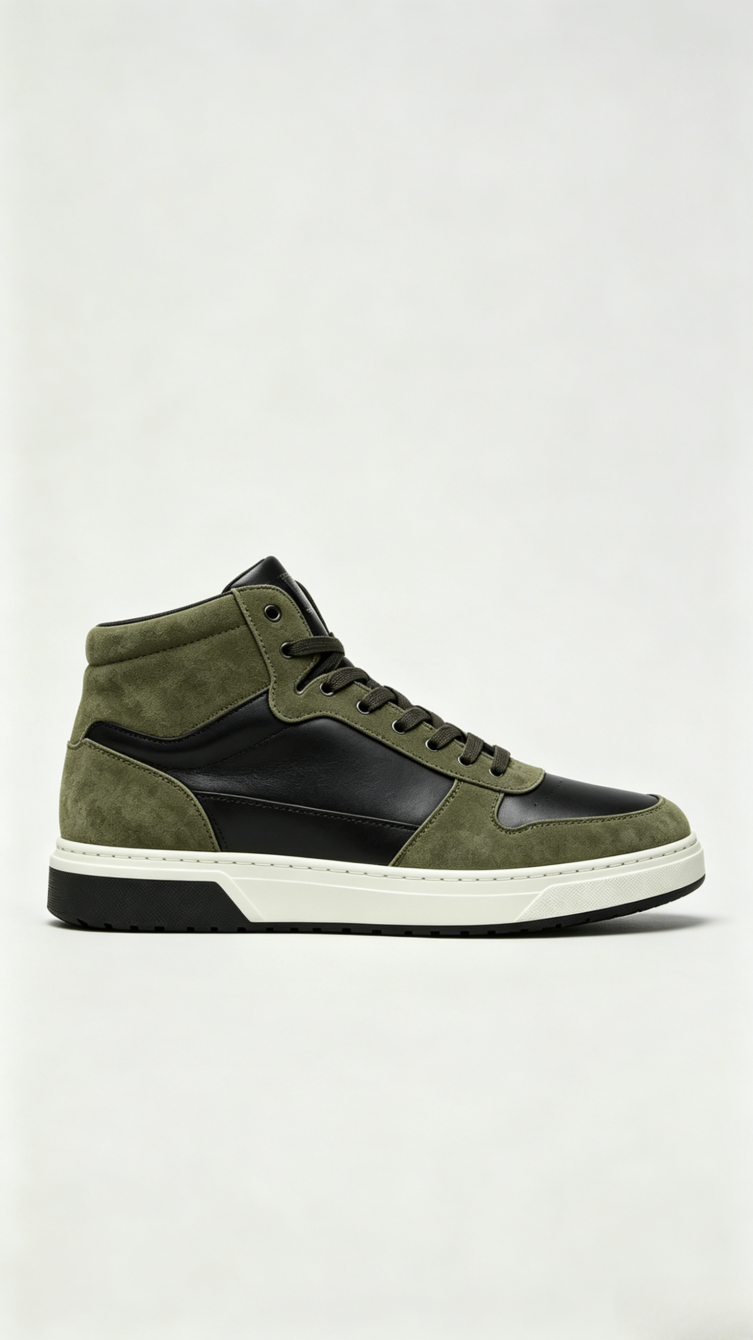 Olive Green and Black Mixed Media High-Top Sneakers