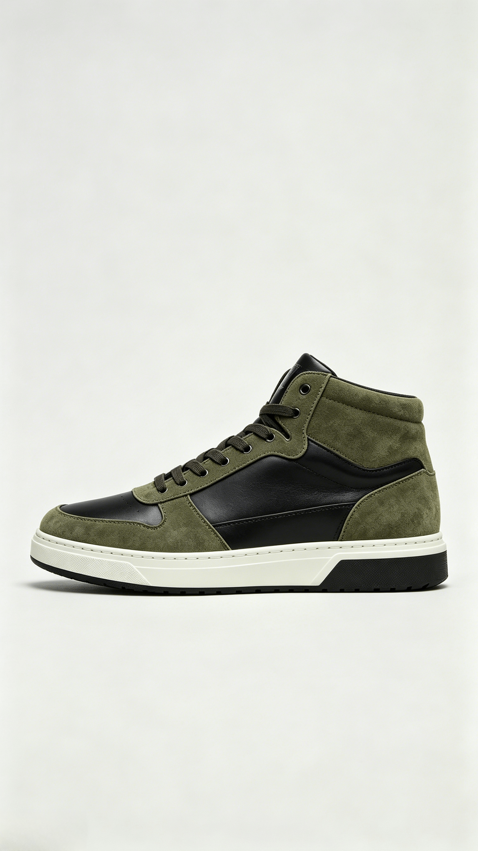 Olive Green and Black Mixed Media High-Top Sneakers - Image 2