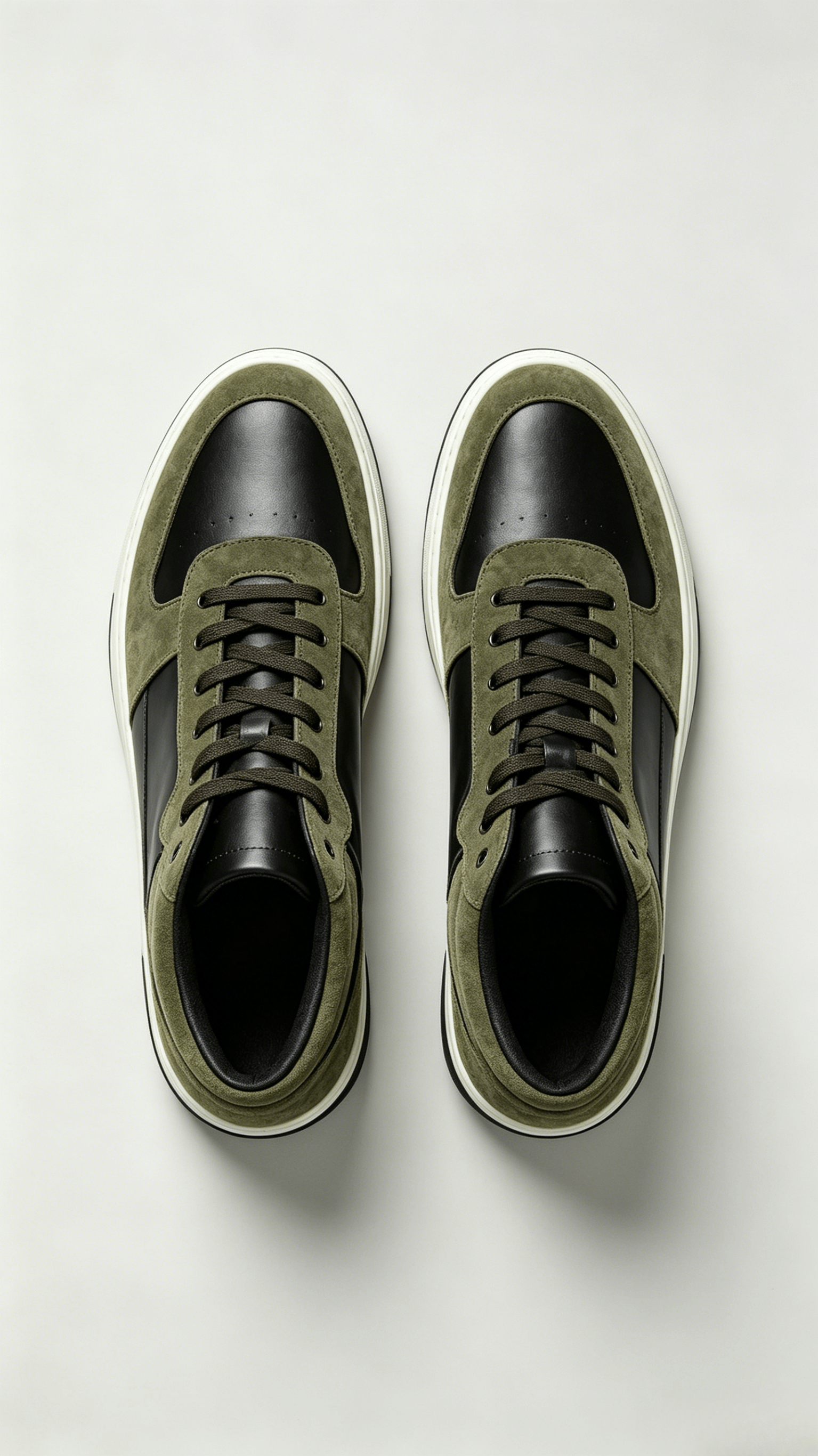 Olive Green and Black Mixed Media High-Top Sneakers - Image 3