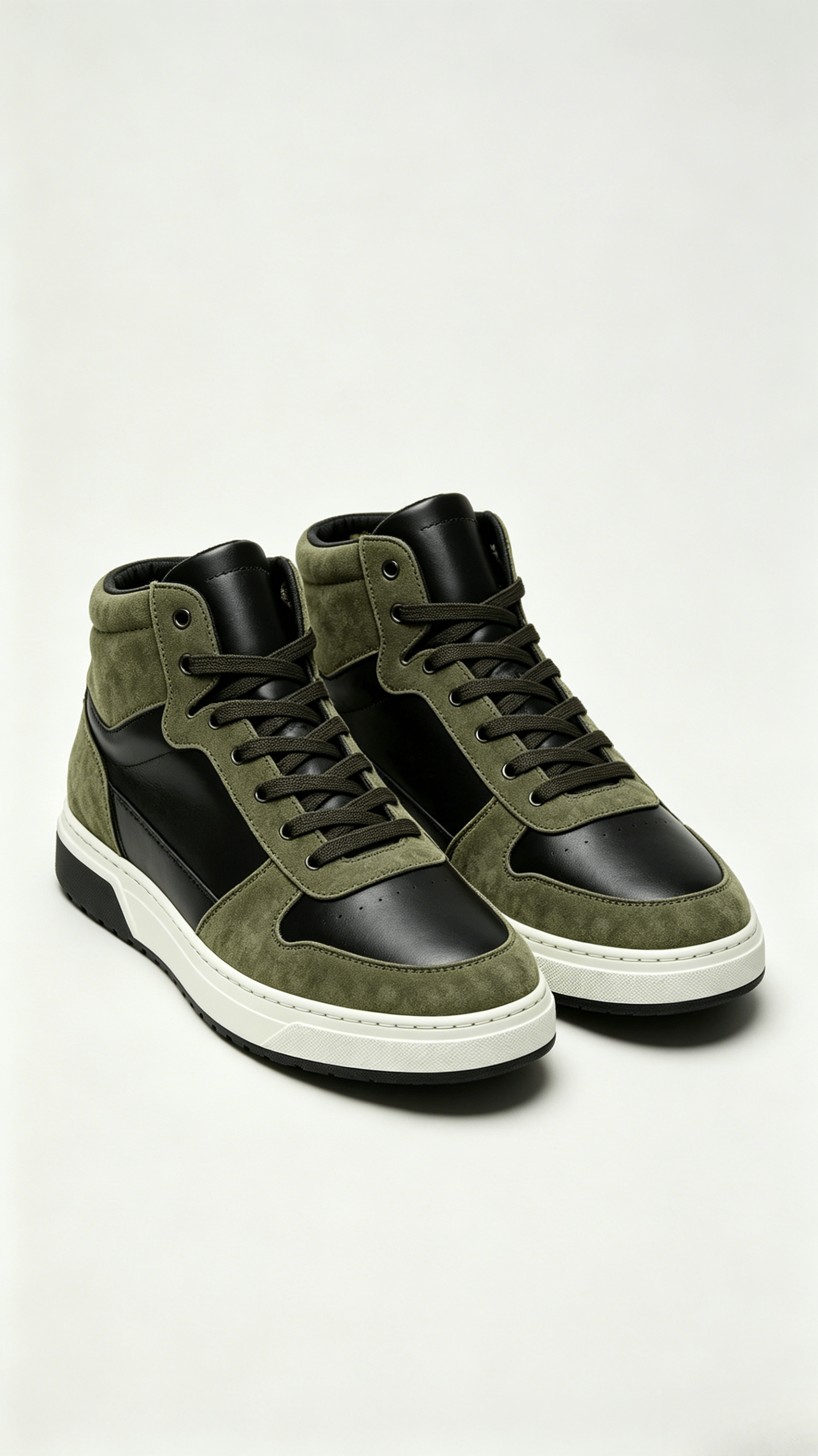 Olive Green and Black Mixed Media High-Top Sneakers - Image 4