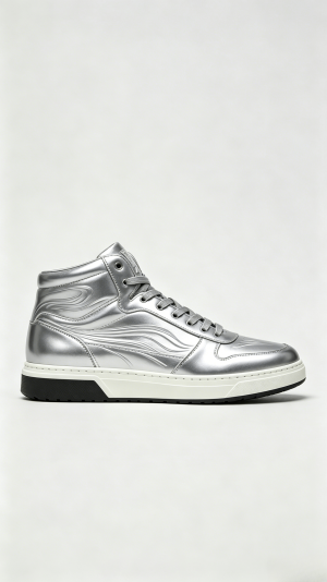 Metallic Silver Embossed High-Top Sneakers