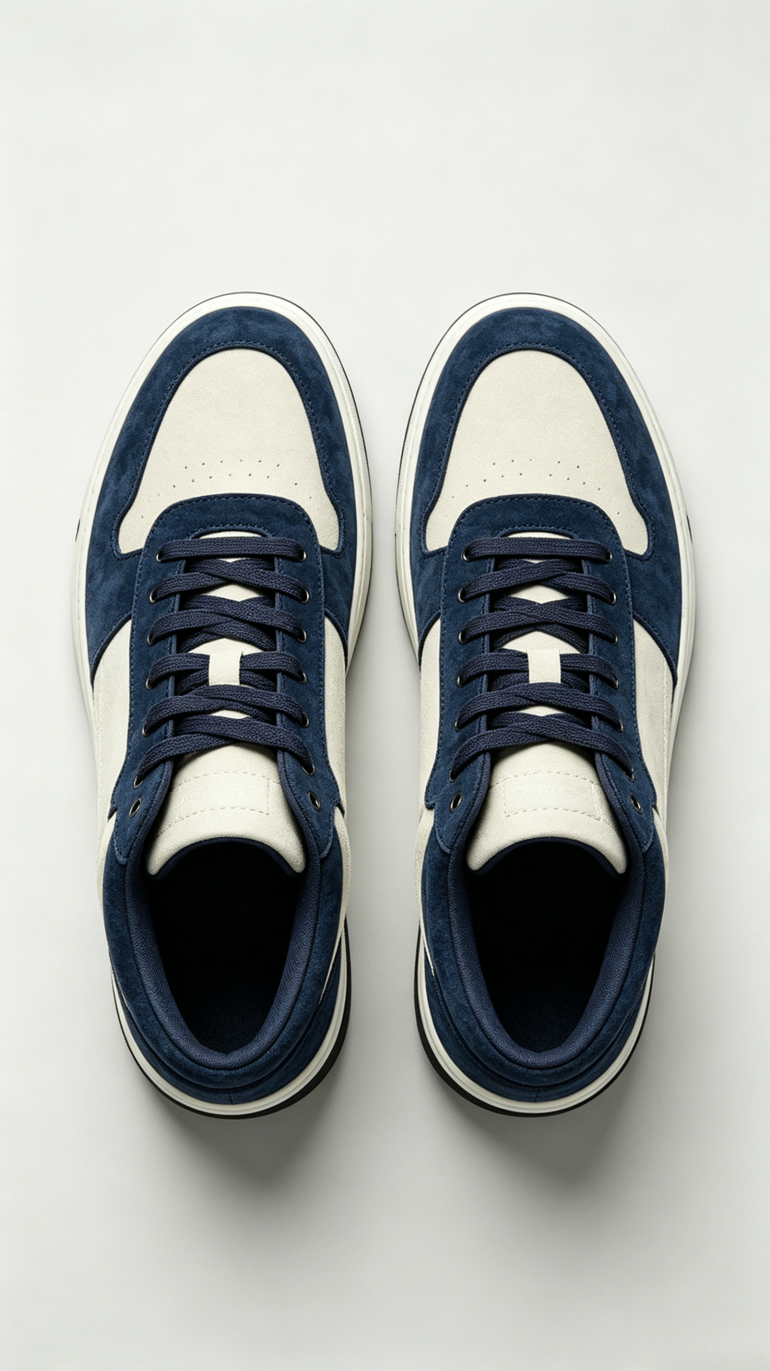 Navy Blue and Off-White Mixed Media High-Top Sneakers - Image 3