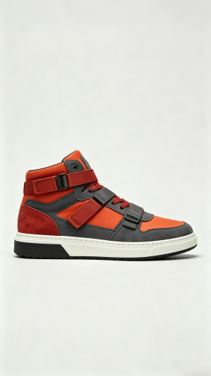 Orange and Grey Strap High-Top Sneakers