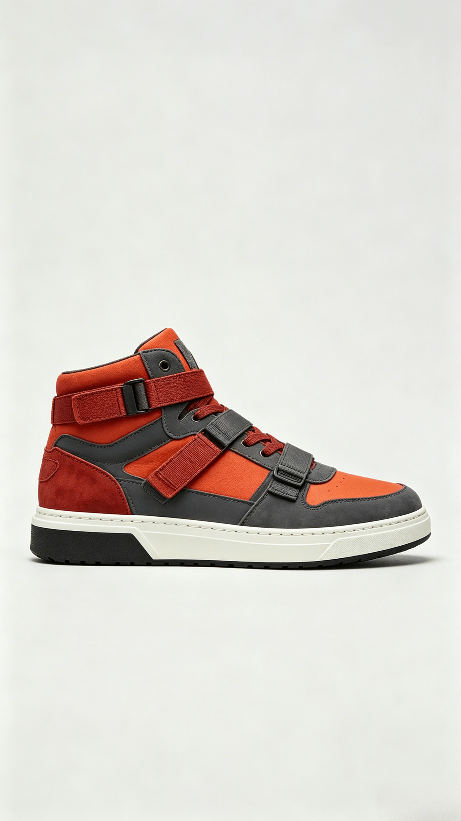 Orange and Grey Strap High-Top Sneakers