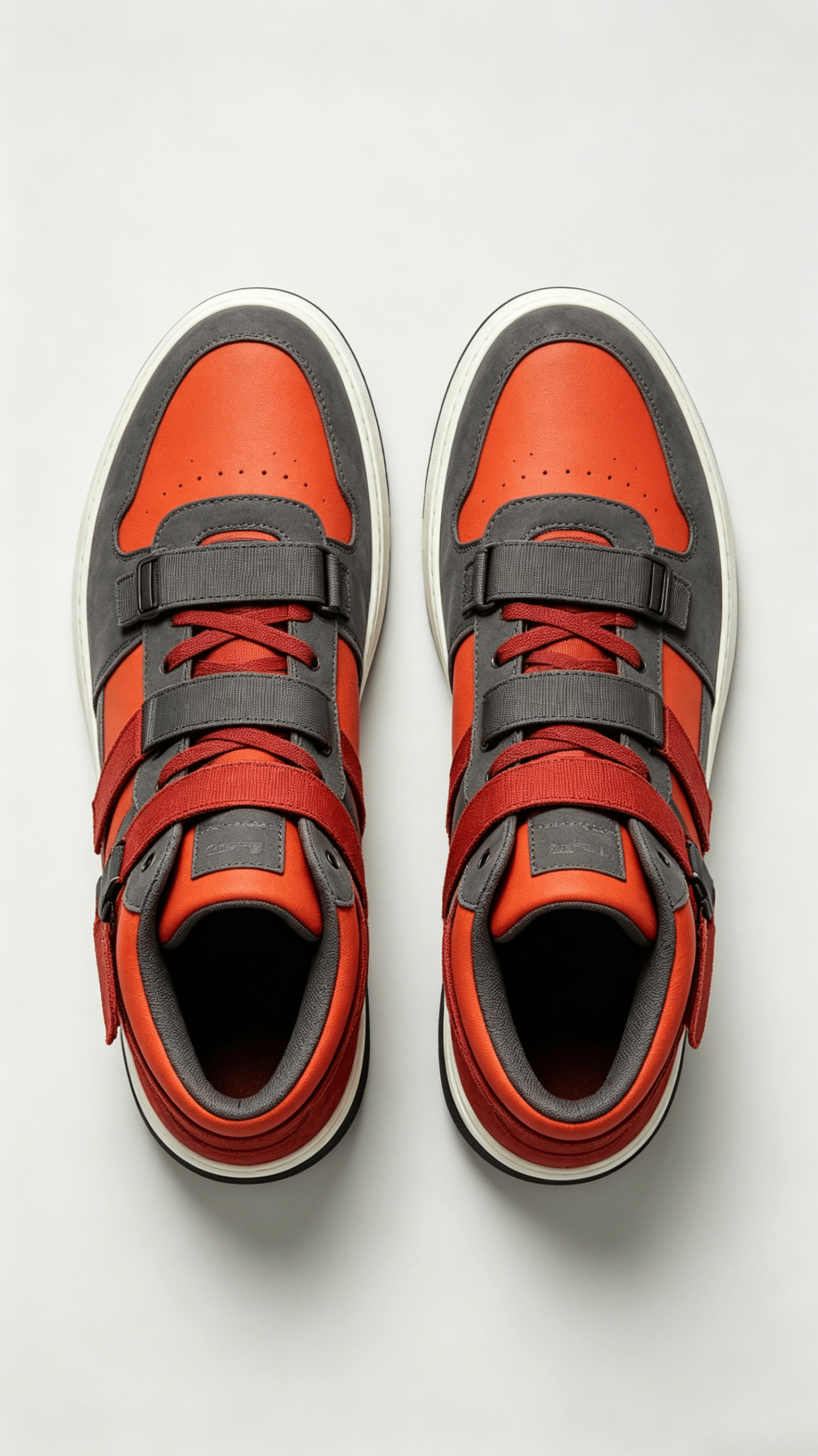 Orange and Grey Strap High-Top Sneakers - Image 3