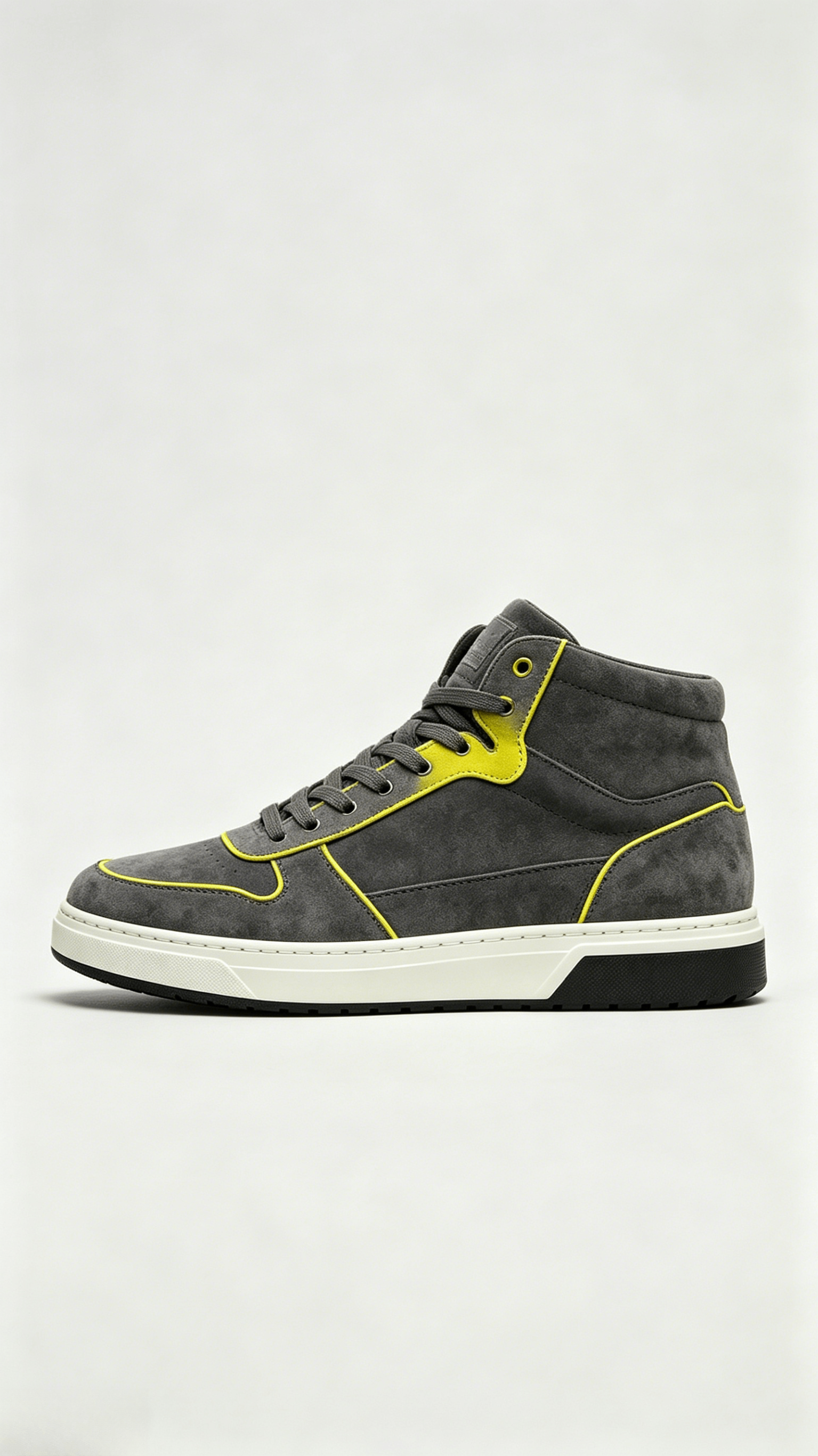 Grey Suede High-Top Sneakers with Yellow Accent - Image 2