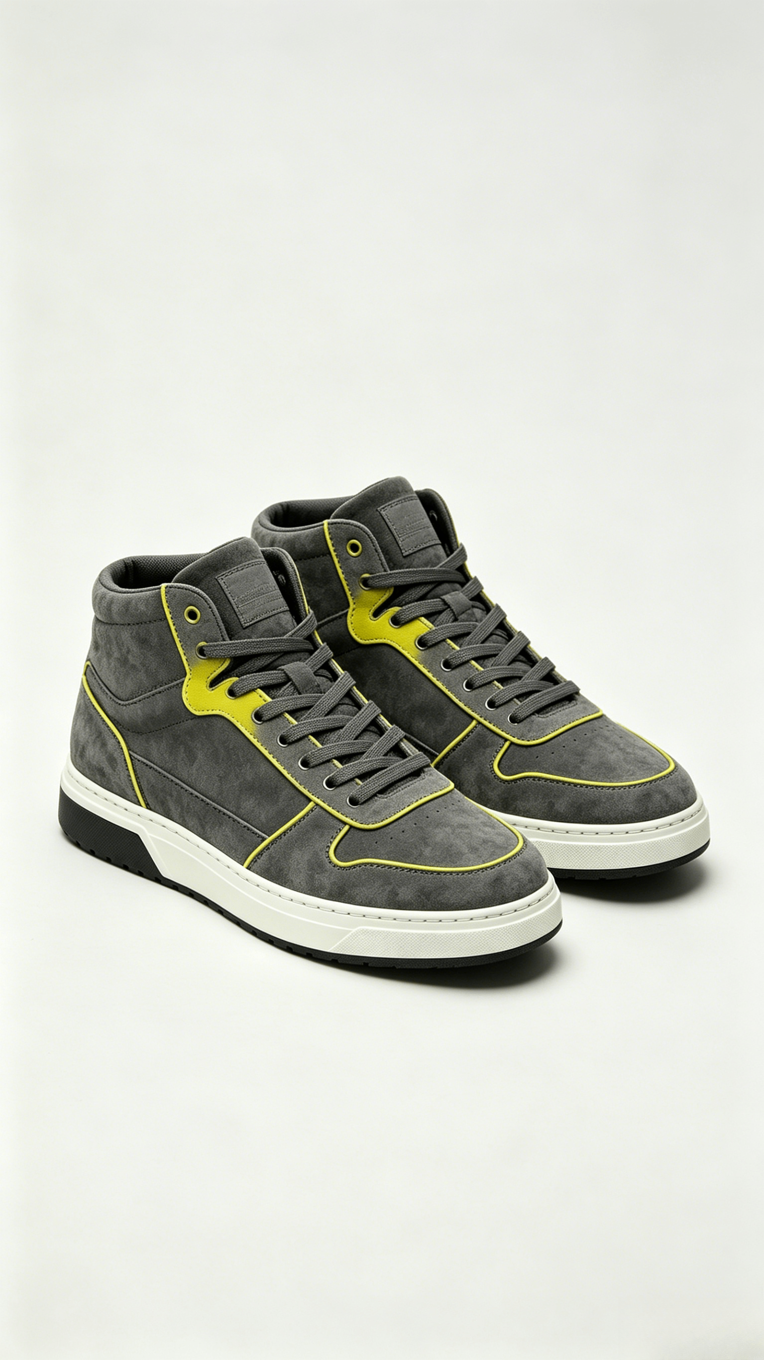 Grey Suede High-Top Sneakers with Yellow Accent - Image 4