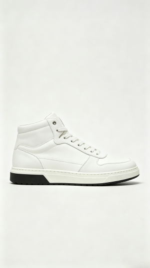 Monochromatic White Leather High-Top Sneakers