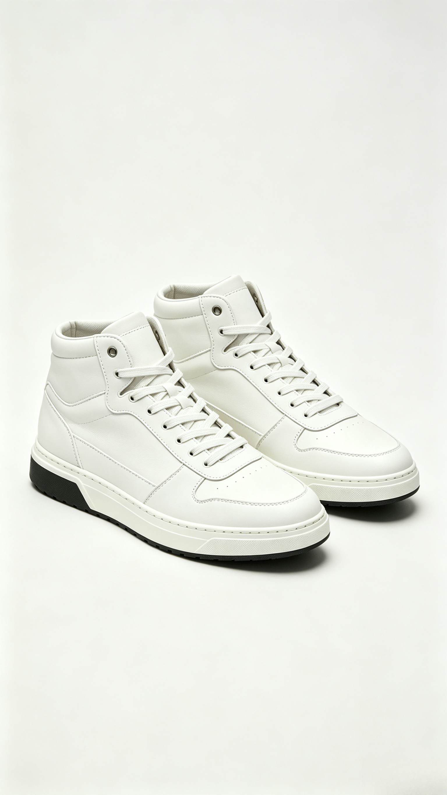 Monochromatic White Leather High-Top Sneakers - Image 4