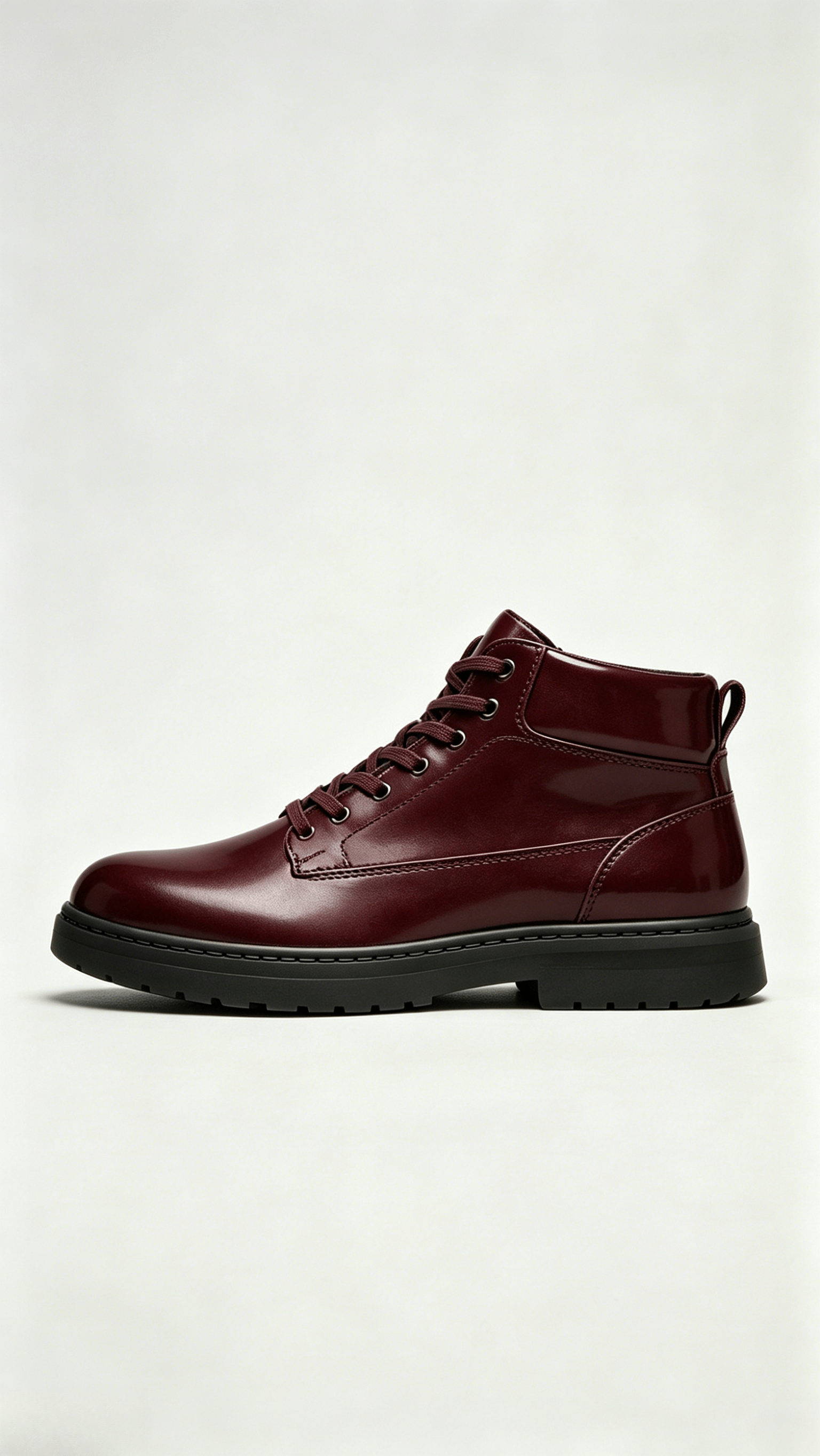 Burgundy Glossy Leather High-Top Shoes - Image 2