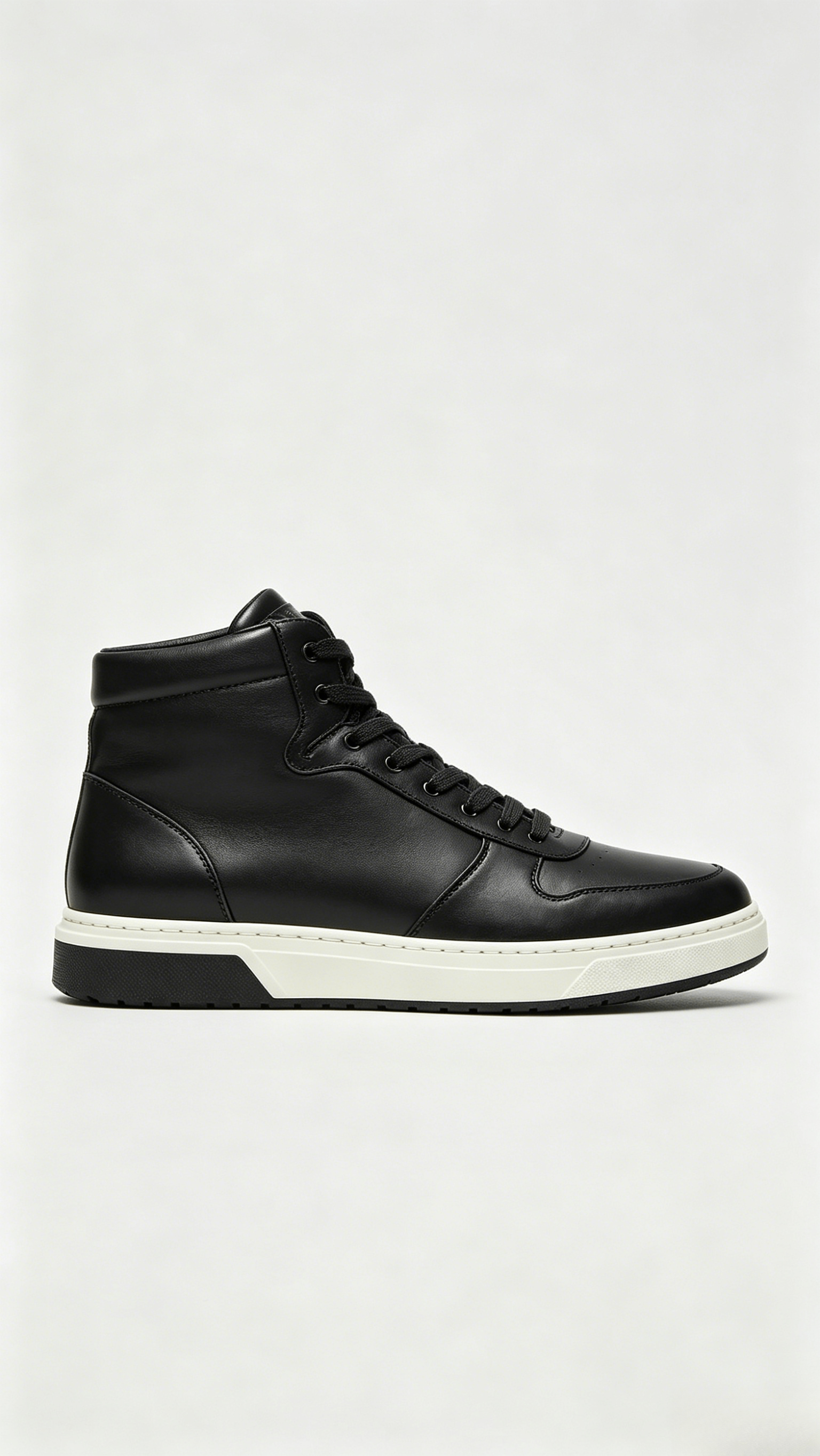 Monochromatic Black Leather High-Top Sneakers
