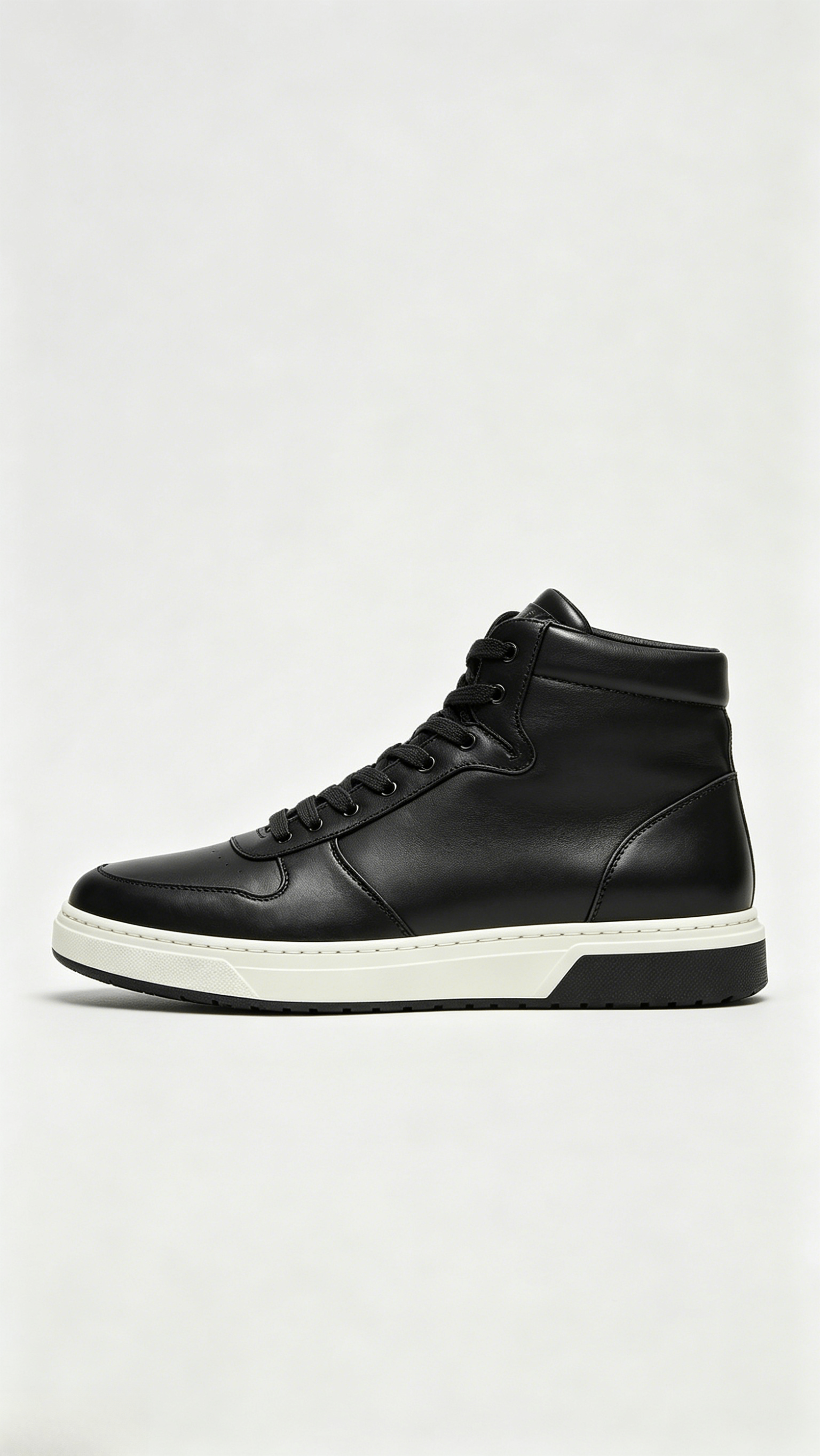 Monochromatic Black Leather High-Top Sneakers - Image 2