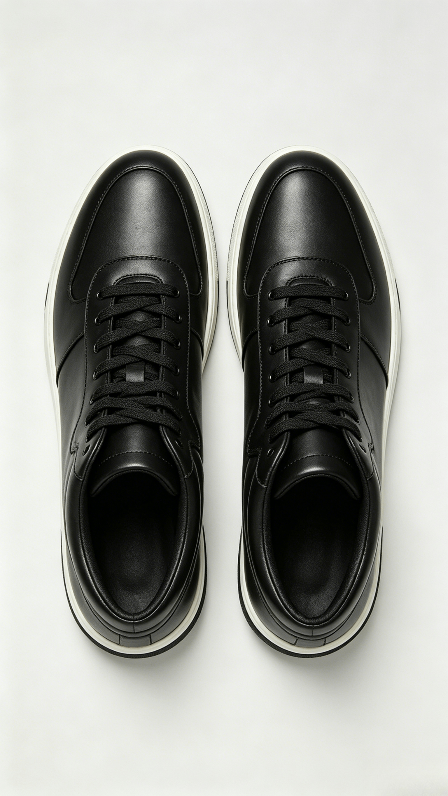 Monochromatic Black Leather High-Top Sneakers - Image 3