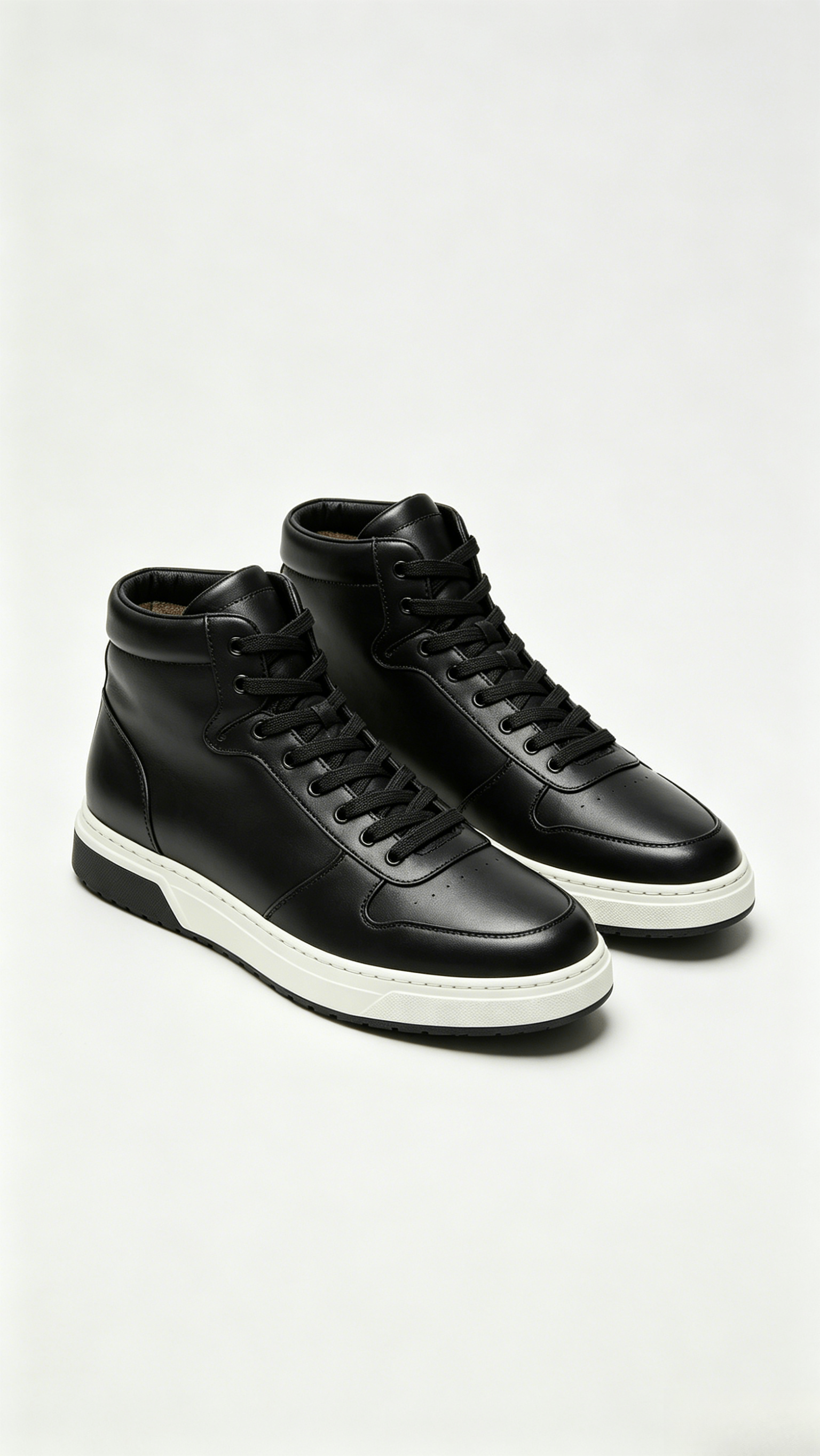 Monochromatic Black Leather High-Top Sneakers - Image 4