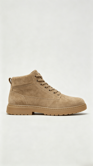 Monochromatic Beige Suede High-Top Shoes with Brown Sole