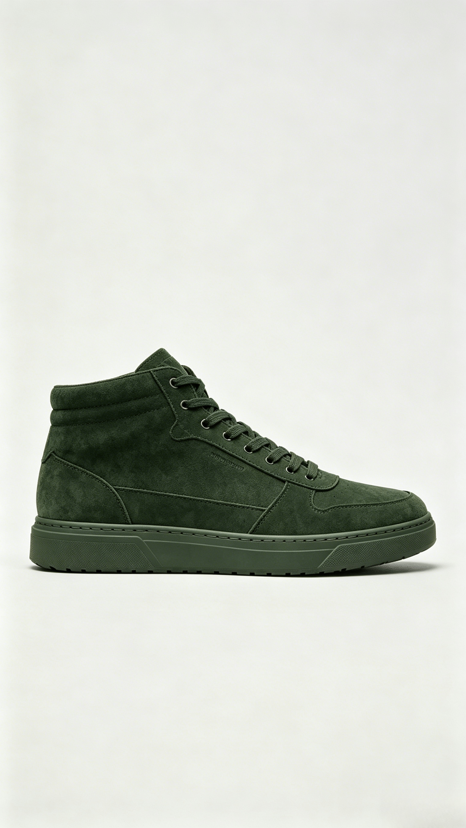 Monochromatic Dark Green Suede High-Top Shoes with Embossed Logo