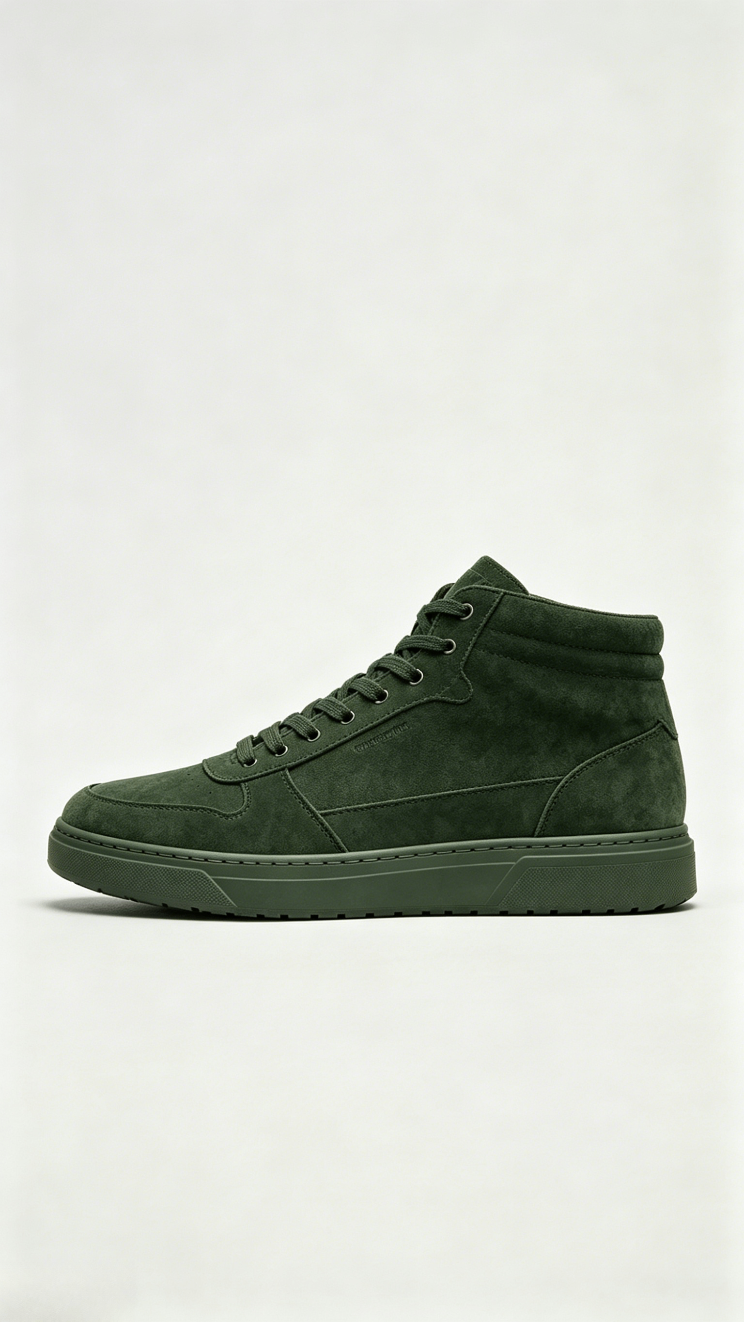 Monochromatic Dark Green Suede High-Top Shoes with Embossed Logo - Image 2