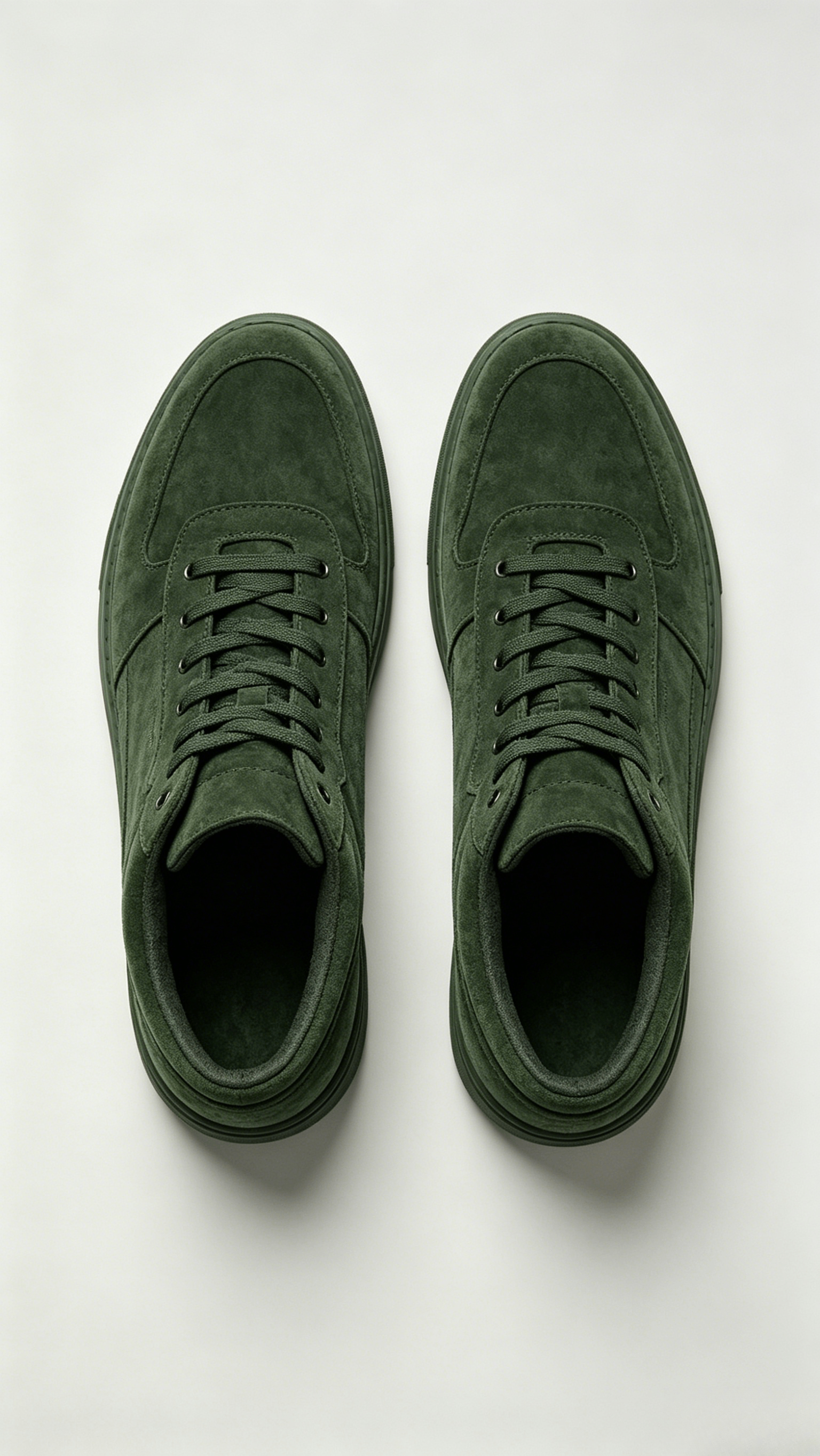 Monochromatic Dark Green Suede High-Top Shoes with Embossed Logo - Image 3