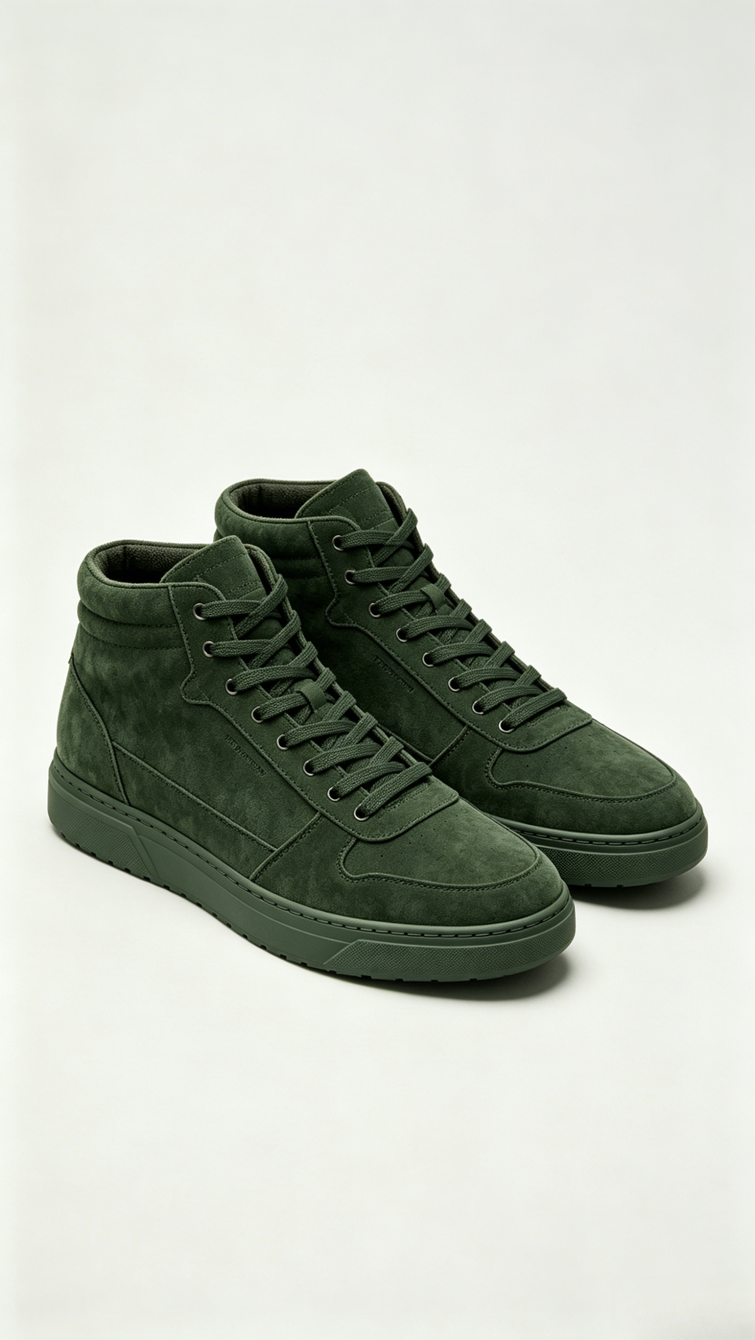 Monochromatic Dark Green Suede High-Top Shoes with Embossed Logo - Image 4