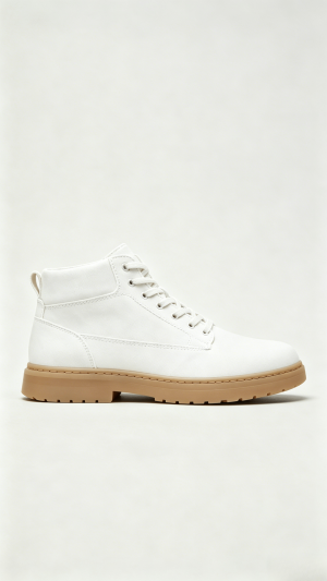 Monochromatic White High-Top Shoes with Brown Sole