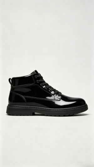 Glossy Black High-Top Shoes with Black Sole