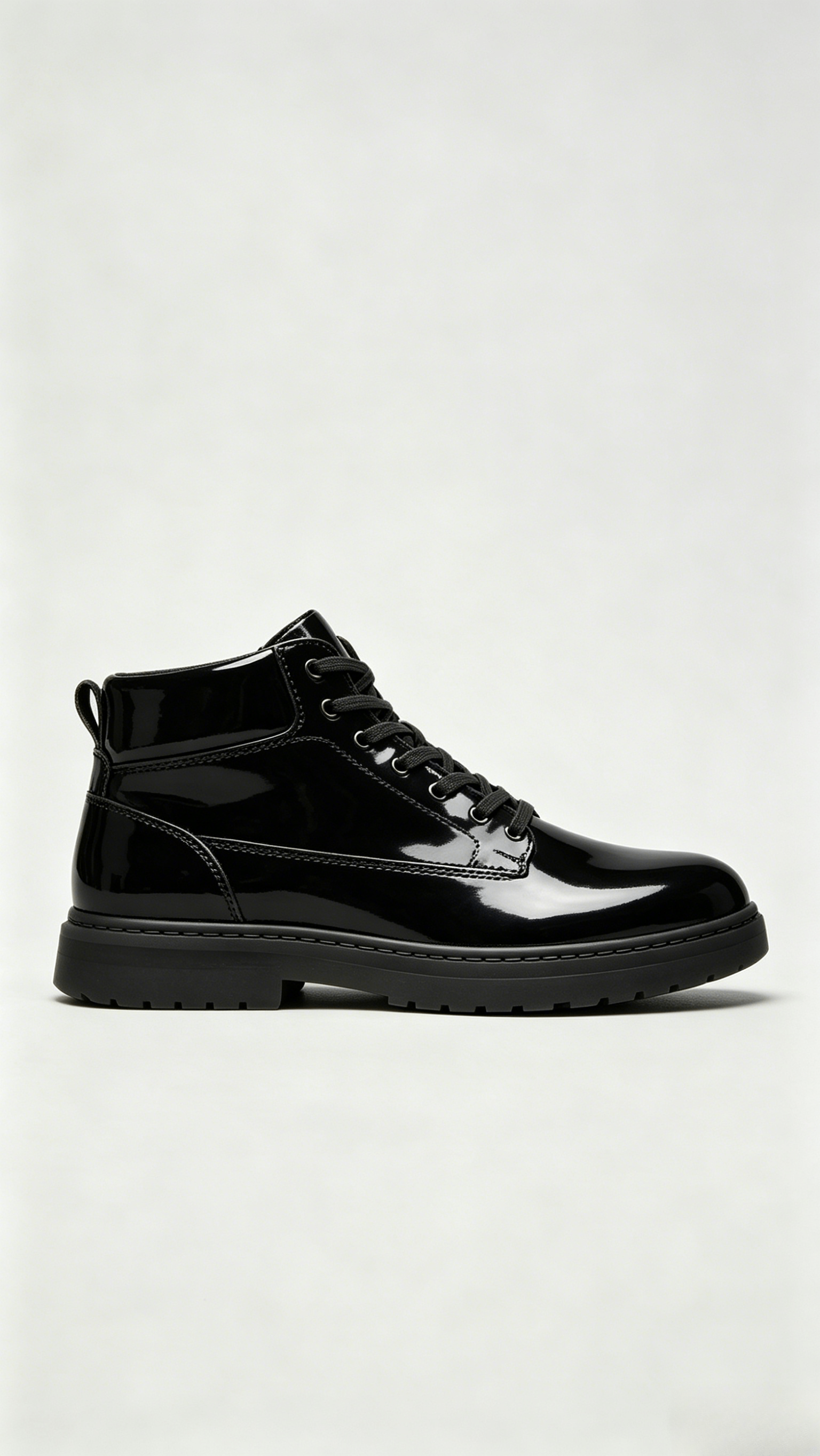 Glossy Black High-Top Shoes with Black Sole