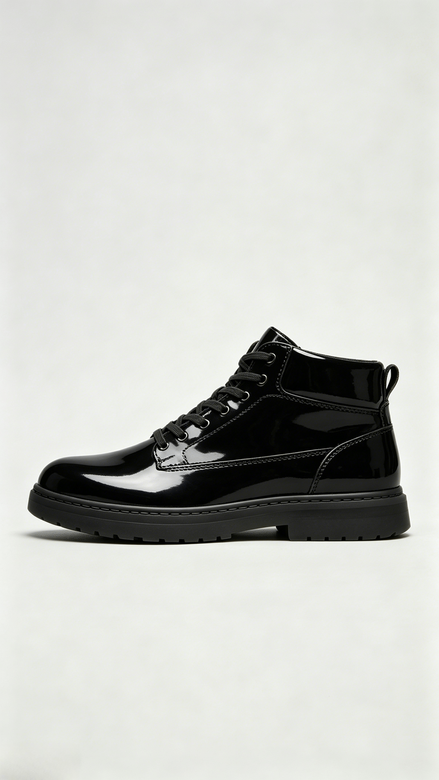 Glossy Black High-Top Shoes with Black Sole - Image 2