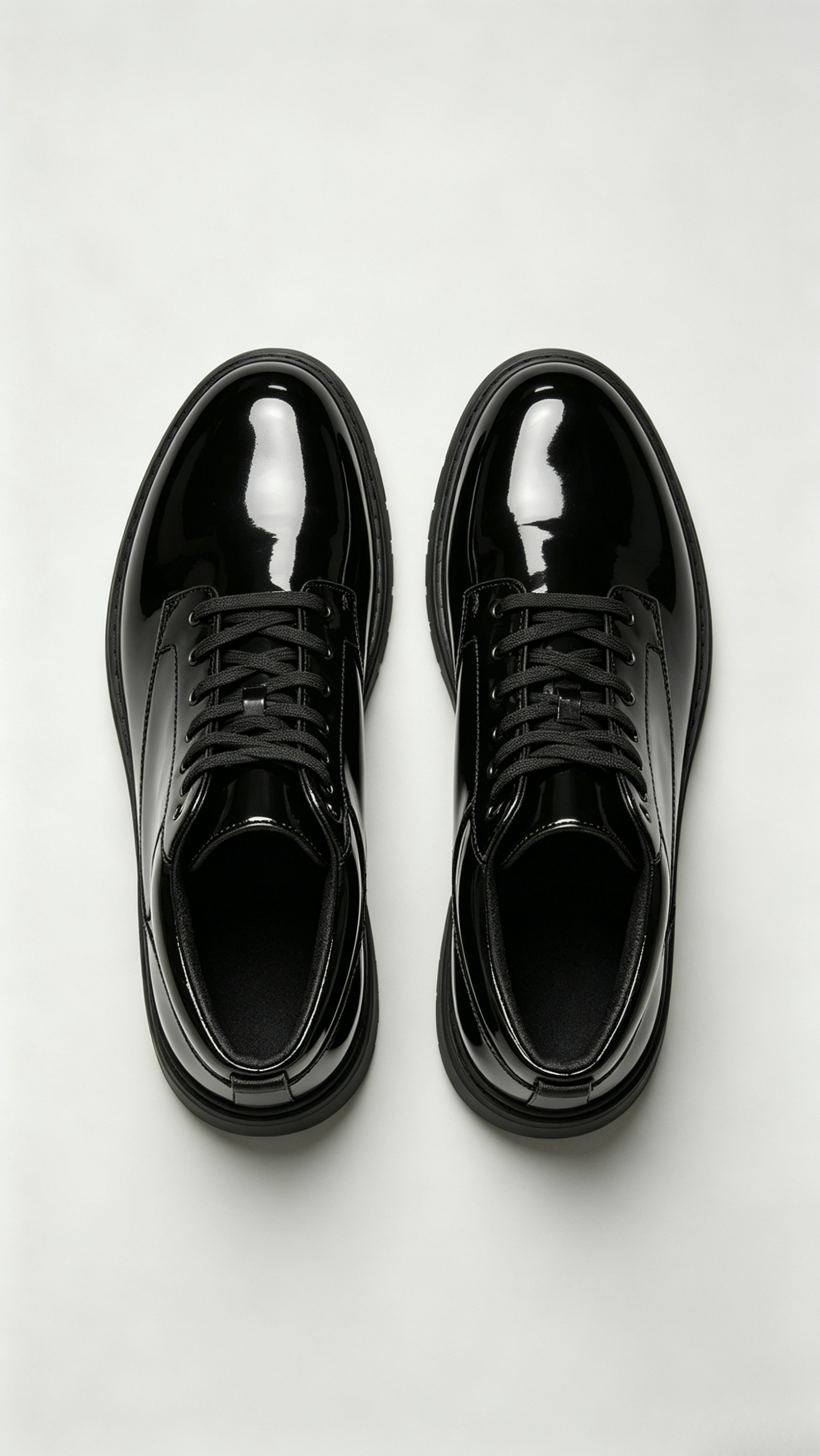 Glossy Black High-Top Shoes with Black Sole - Image 3
