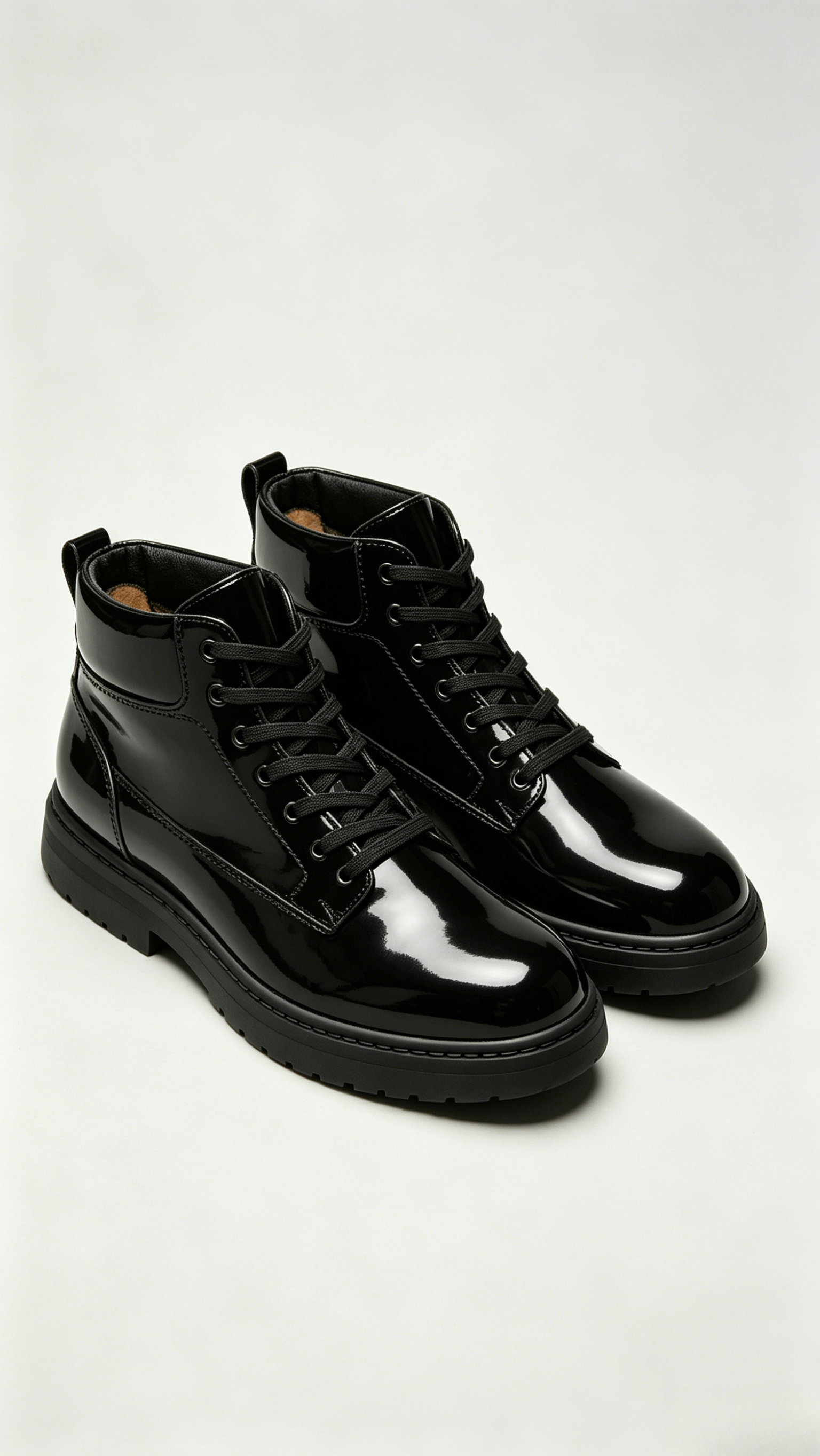 Glossy Black High-Top Shoes with Black Sole - Image 4