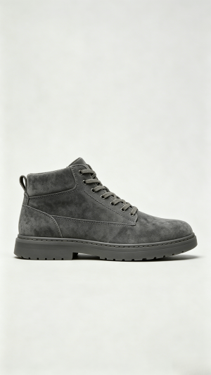 Monochromatic Grey Suede High-Top Shoes with Grey Sole