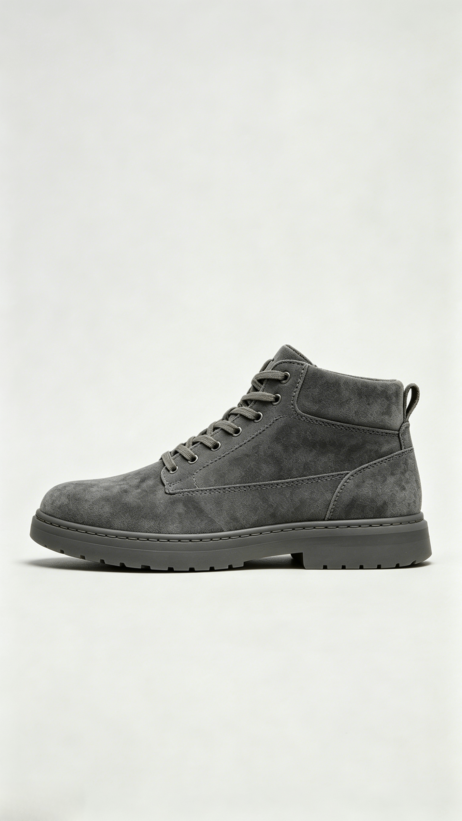 Monochromatic Grey Suede High-Top Shoes with Grey Sole - Image 2