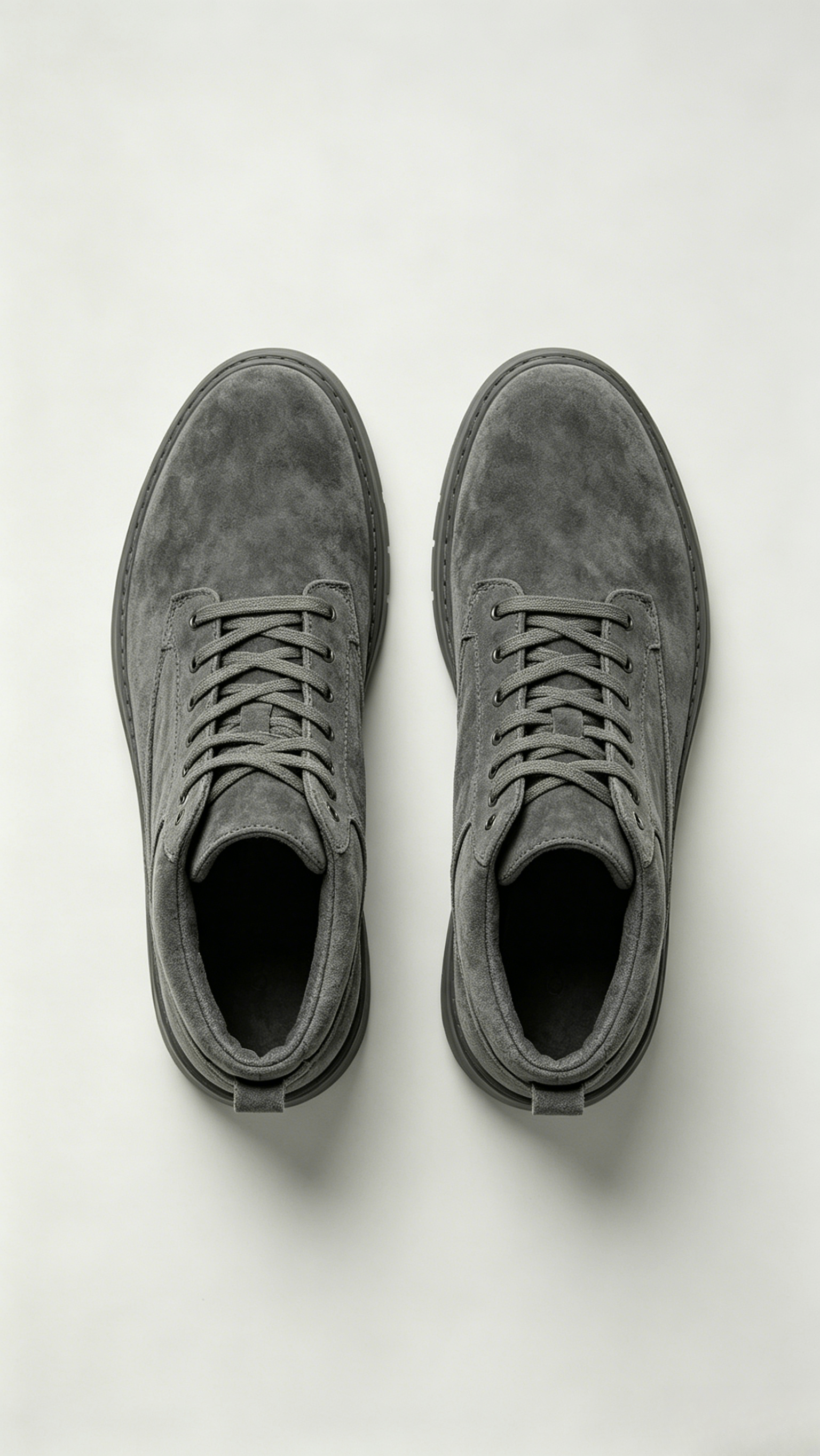 Monochromatic Grey Suede High-Top Shoes with Grey Sole - Image 3