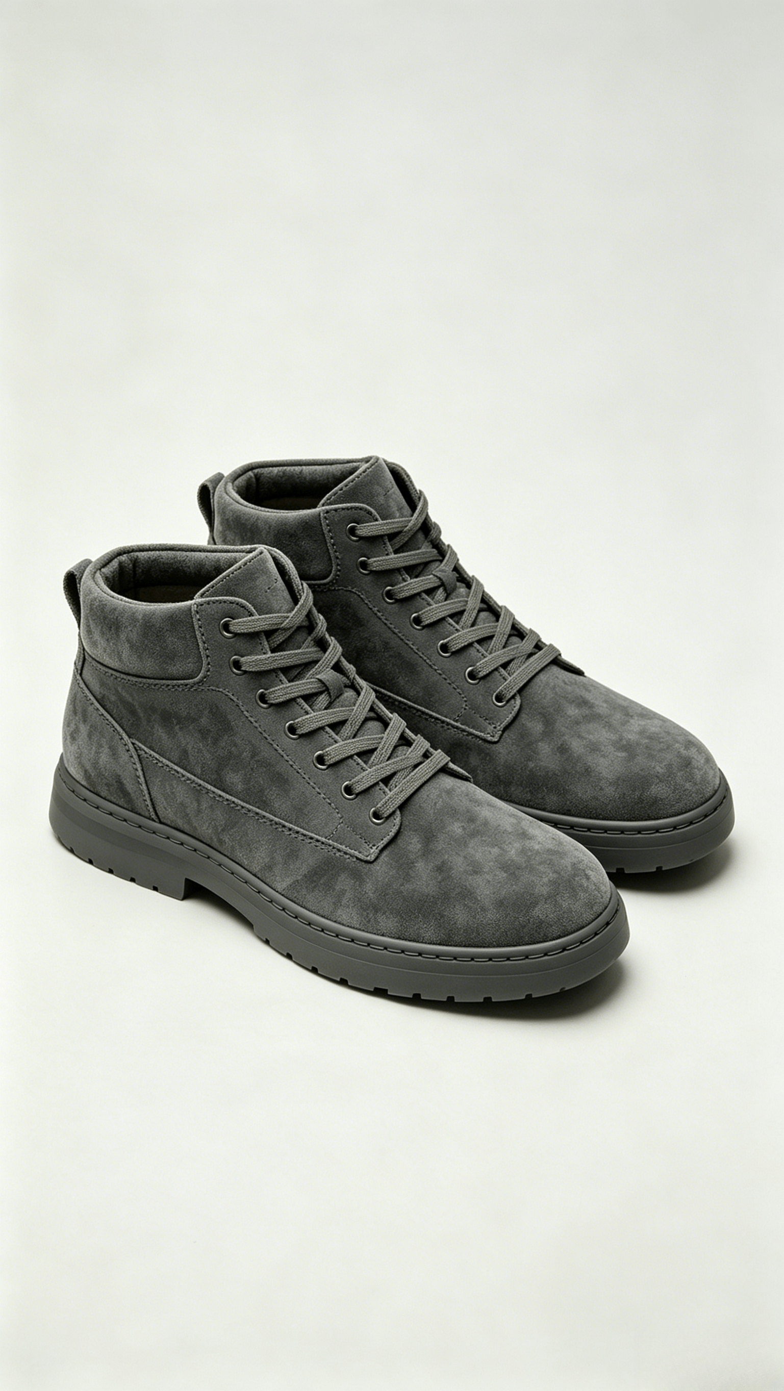 Monochromatic Grey Suede High-Top Shoes with Grey Sole - Image 4