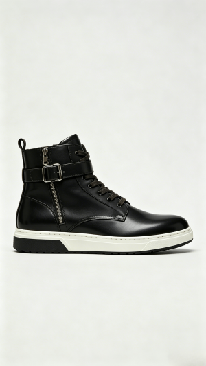 Black Buckle High-Top Sneakers