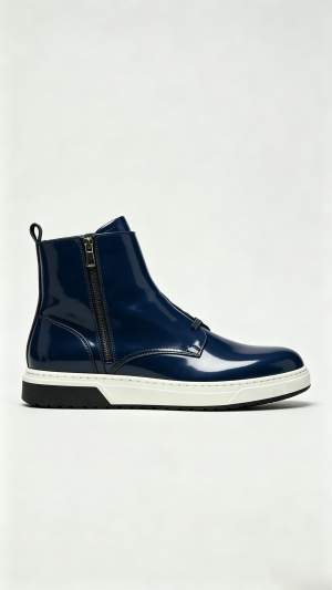 Navy Patent High-Top Sneakers
