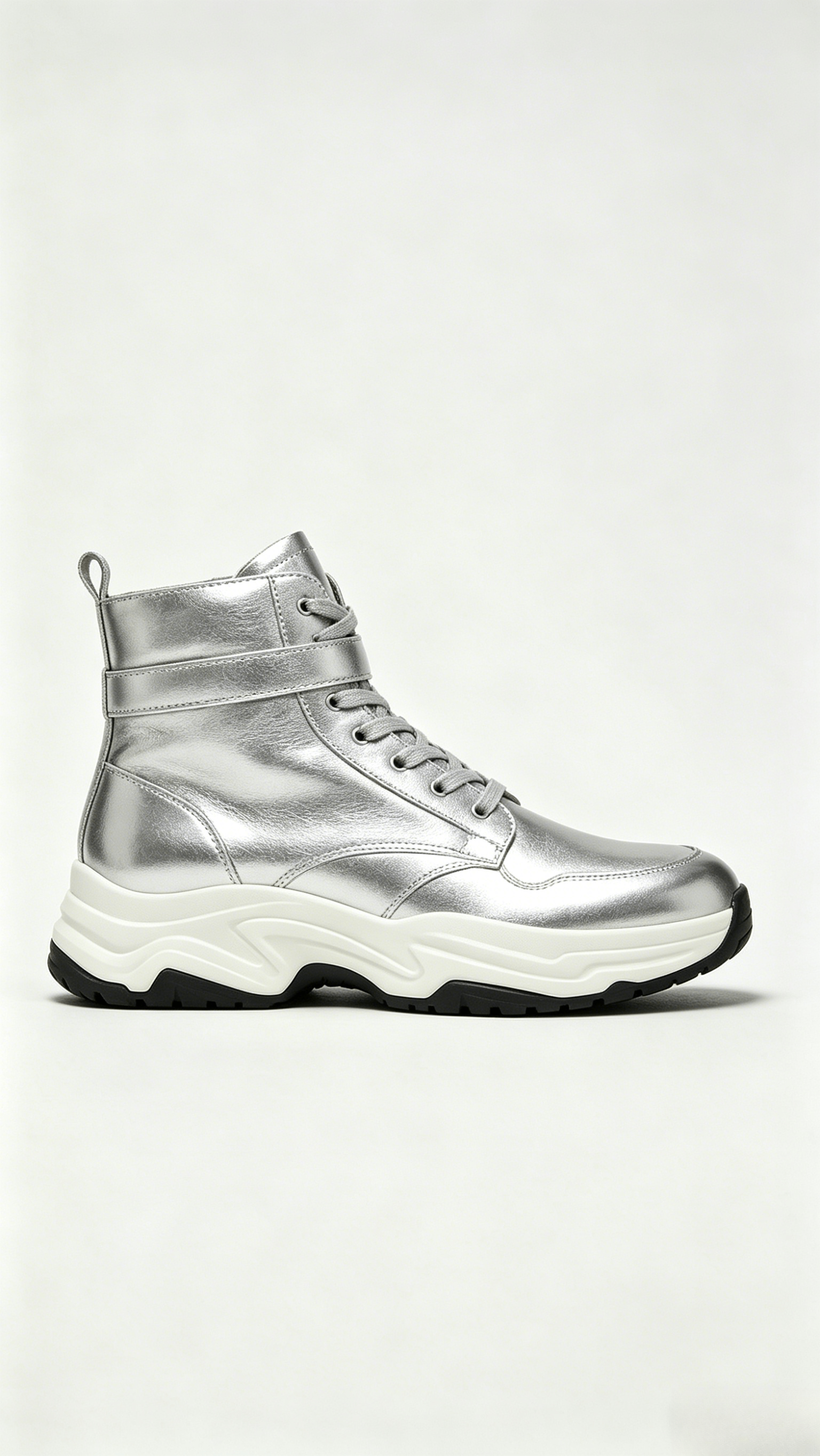 Silver Chunky High-Top Sneakers