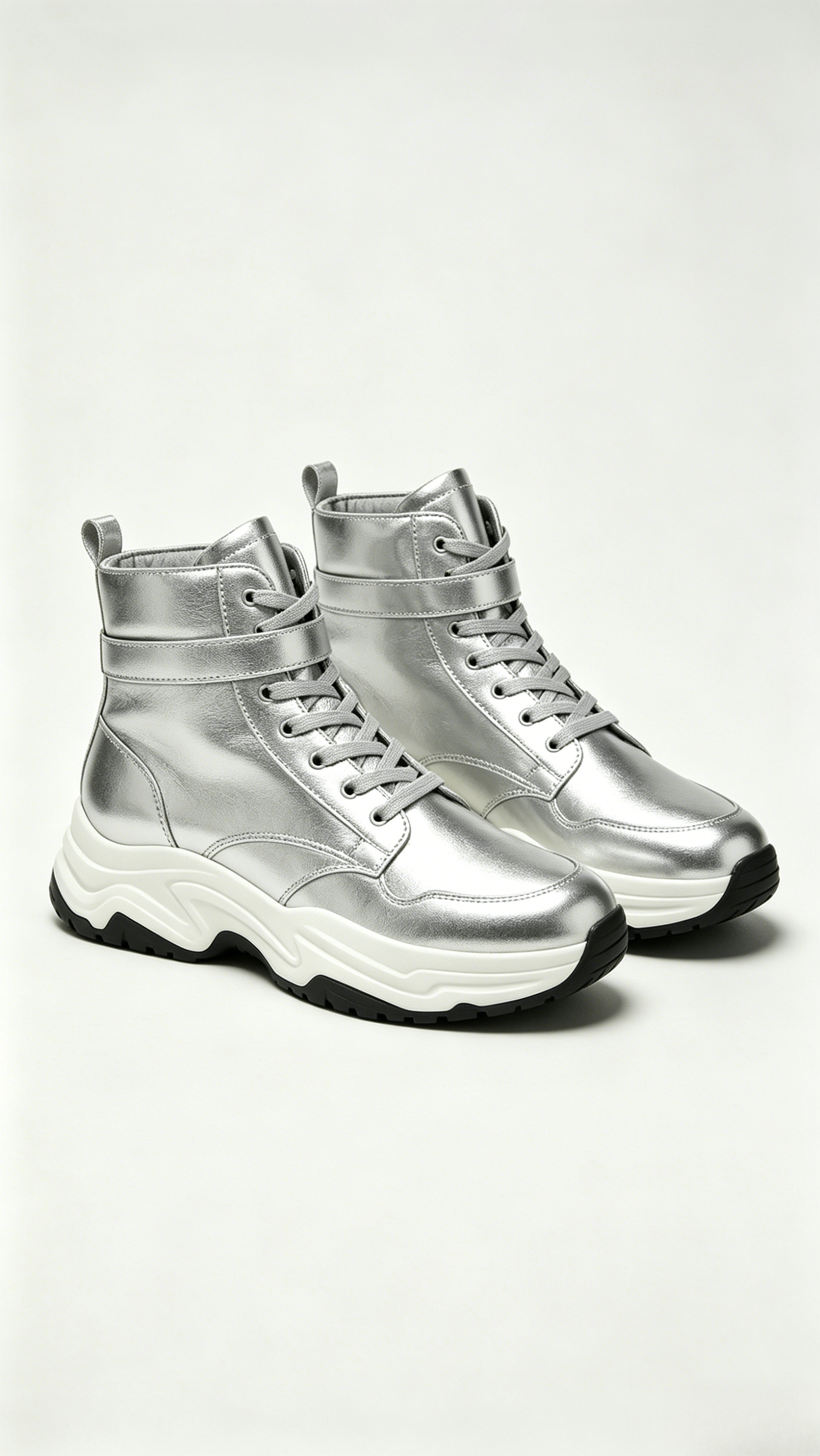 Silver Chunky High-Top Sneakers - Image 4