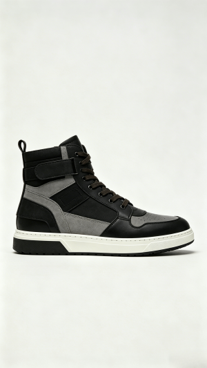 Black Grey Paneled High-Top Sneakers