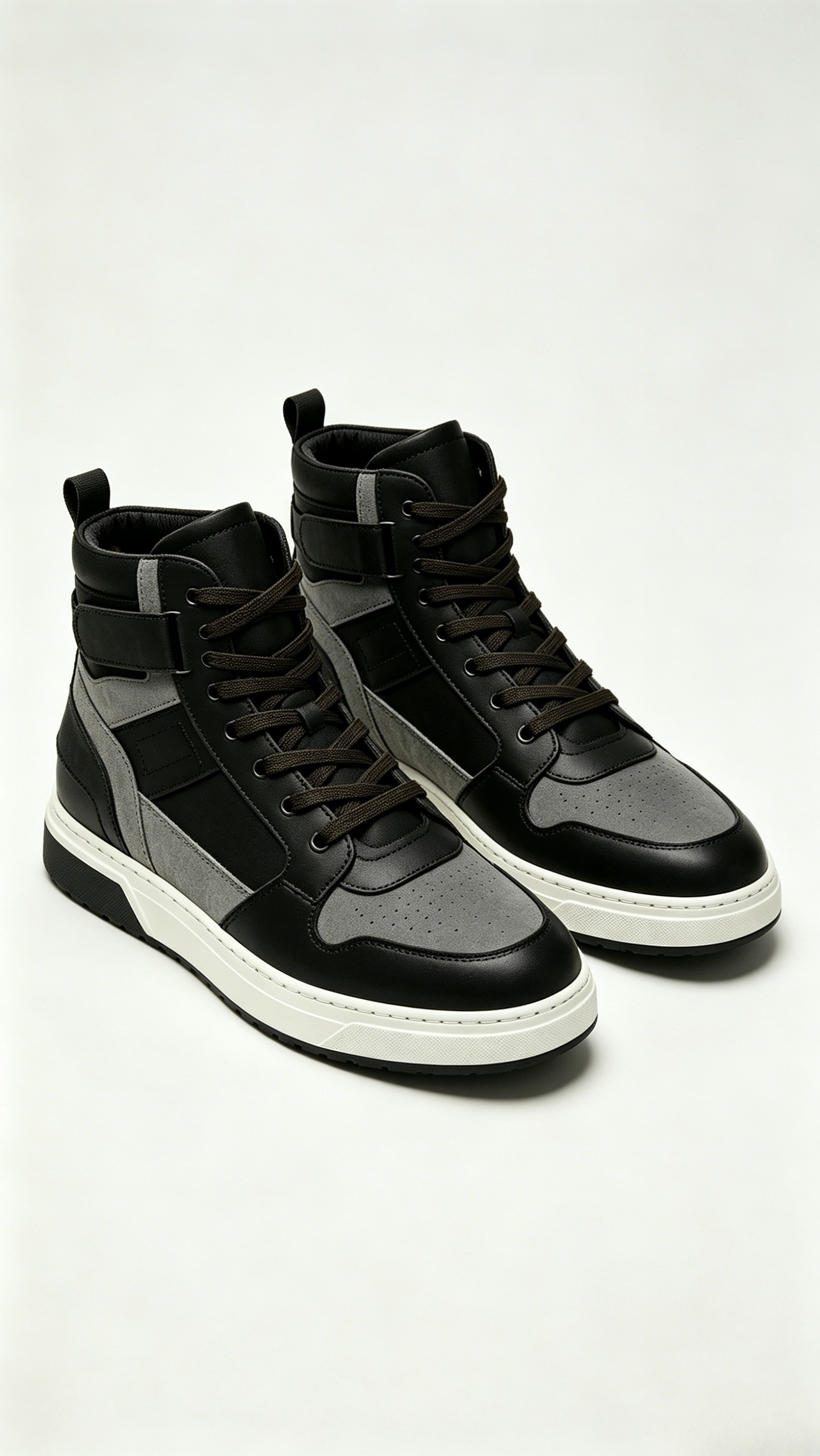 Black Grey Paneled High-Top Sneakers - Image 4