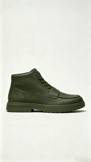 Olive Green Leather High-Top Shoes